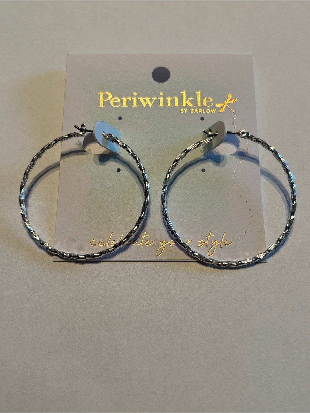 Periwinkle Silver textured Twisted Hoop Earrings